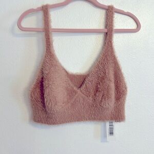 Jonathan Simkhai For Revolve Size L Mauve Faux Fur V Neck Crop Top Bralet